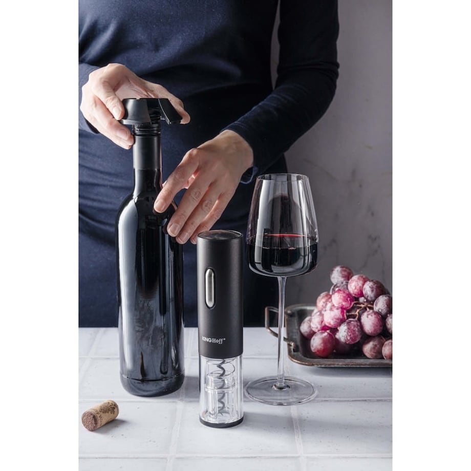 Elektryczny otwieracz korkociąg do wina butelek akumulator czarny KINGHOFF