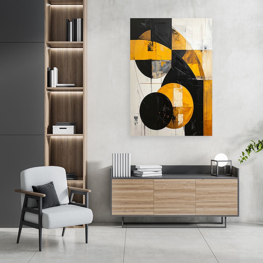 Obraz do salonu sypialni biura loftu, Geometryczna imitacja tekstury zółty czarny