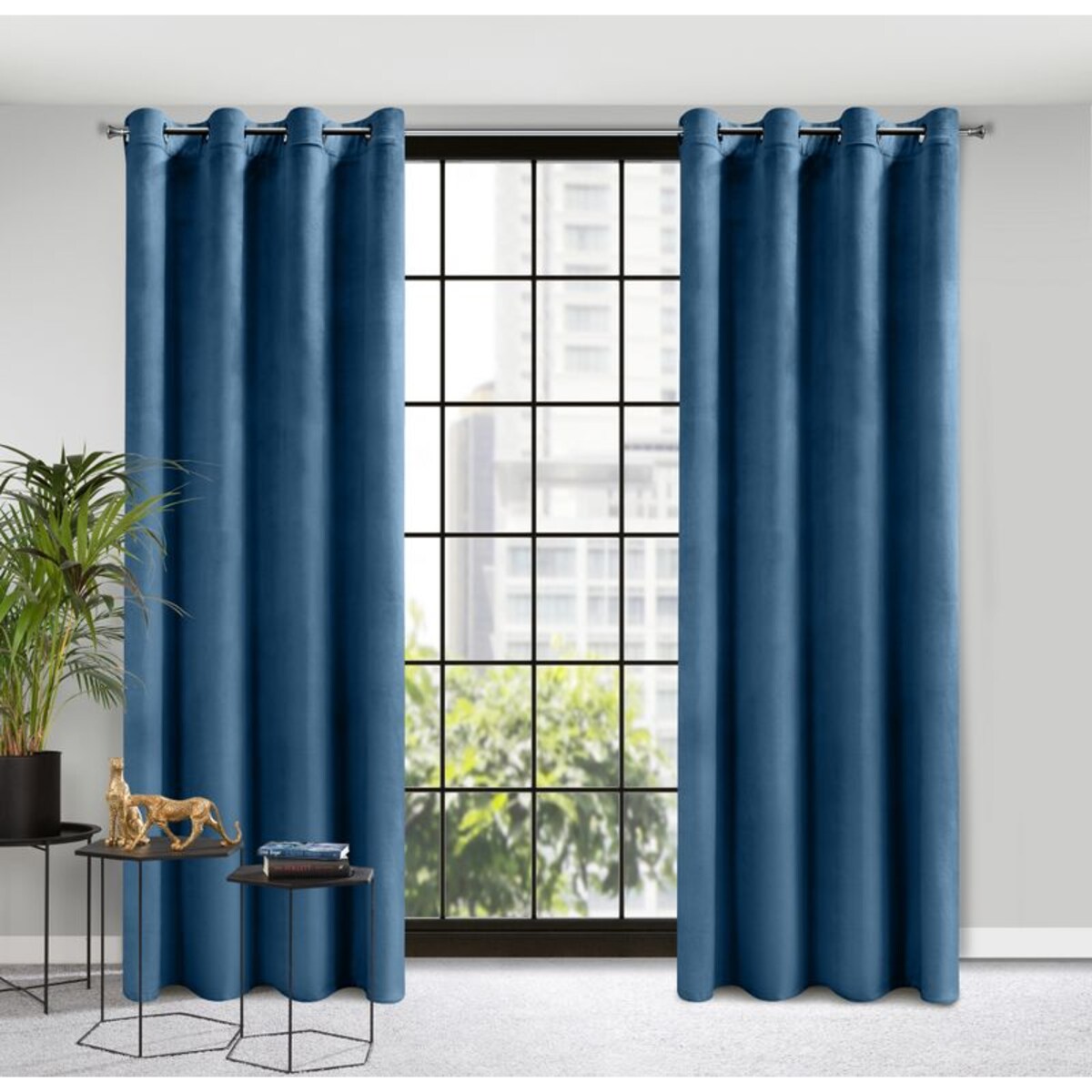 Zasłona Przelotki Welwet Welur 140 x 250 cm Granatowa Półzaciemniająca