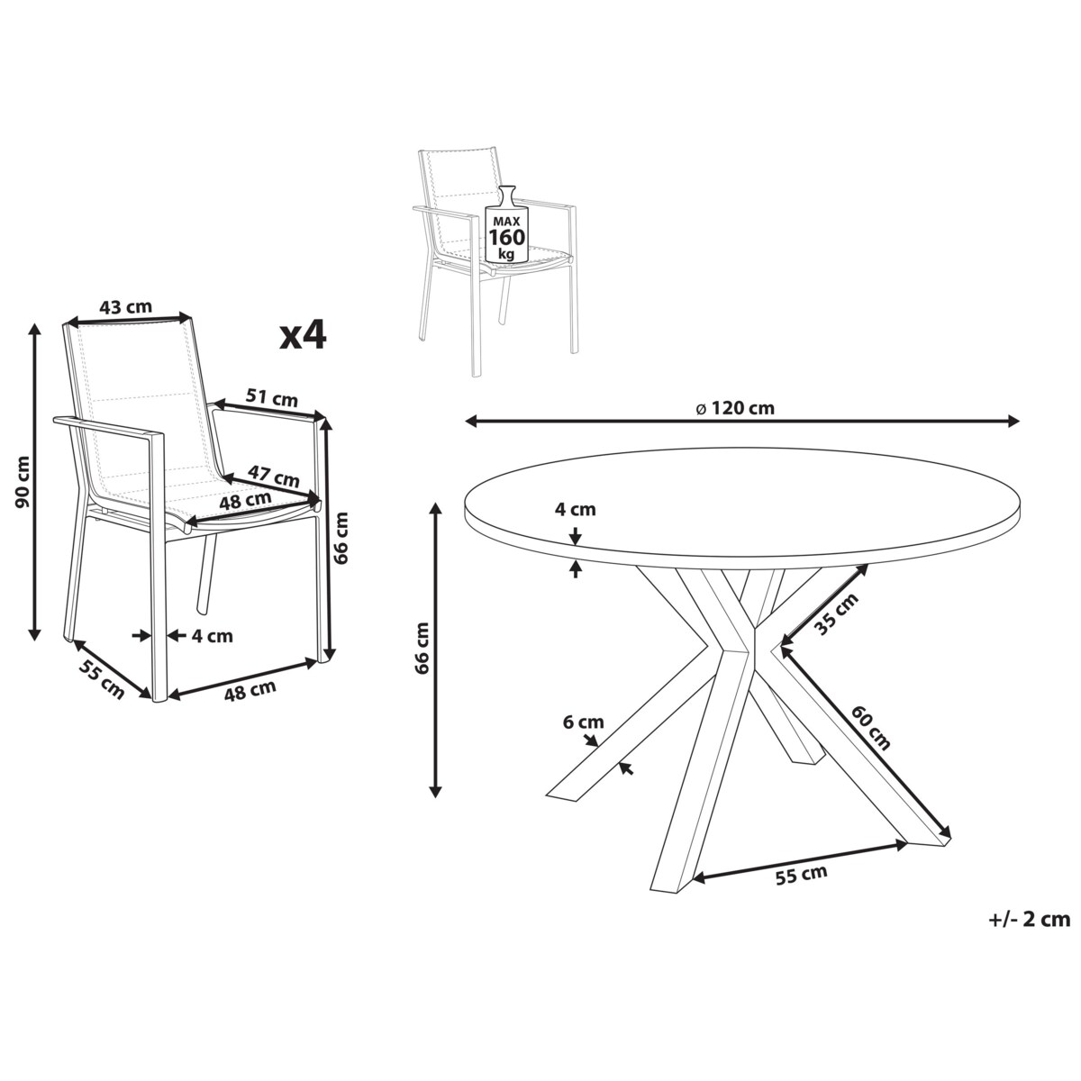 Stół ogrodowy z krzesłami MALETTO/BUSSETO Szkło 120x120x75 cm Biały