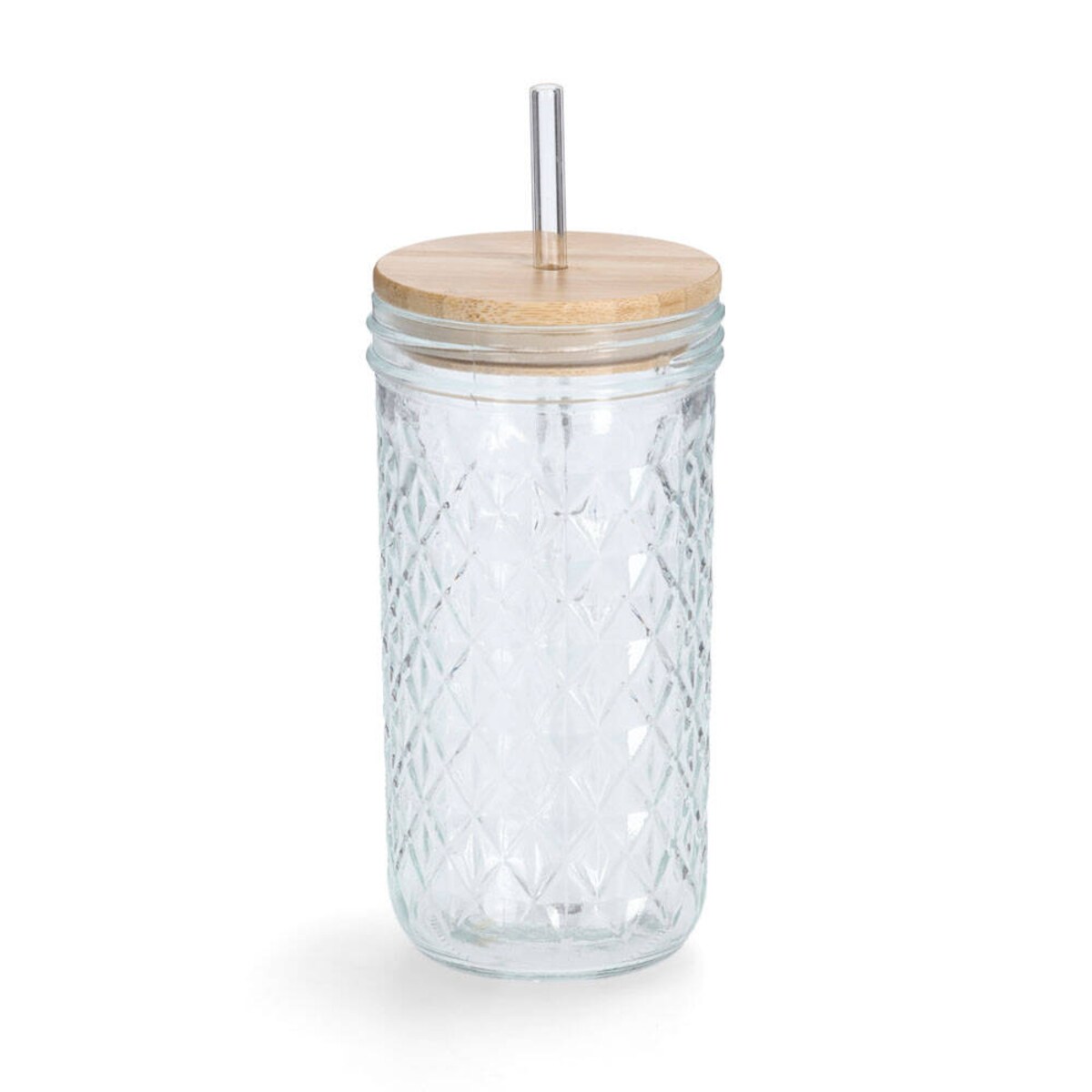 Szklanka z metalową słomką i szczelnym wieczkiem z bambusa, 580 ml