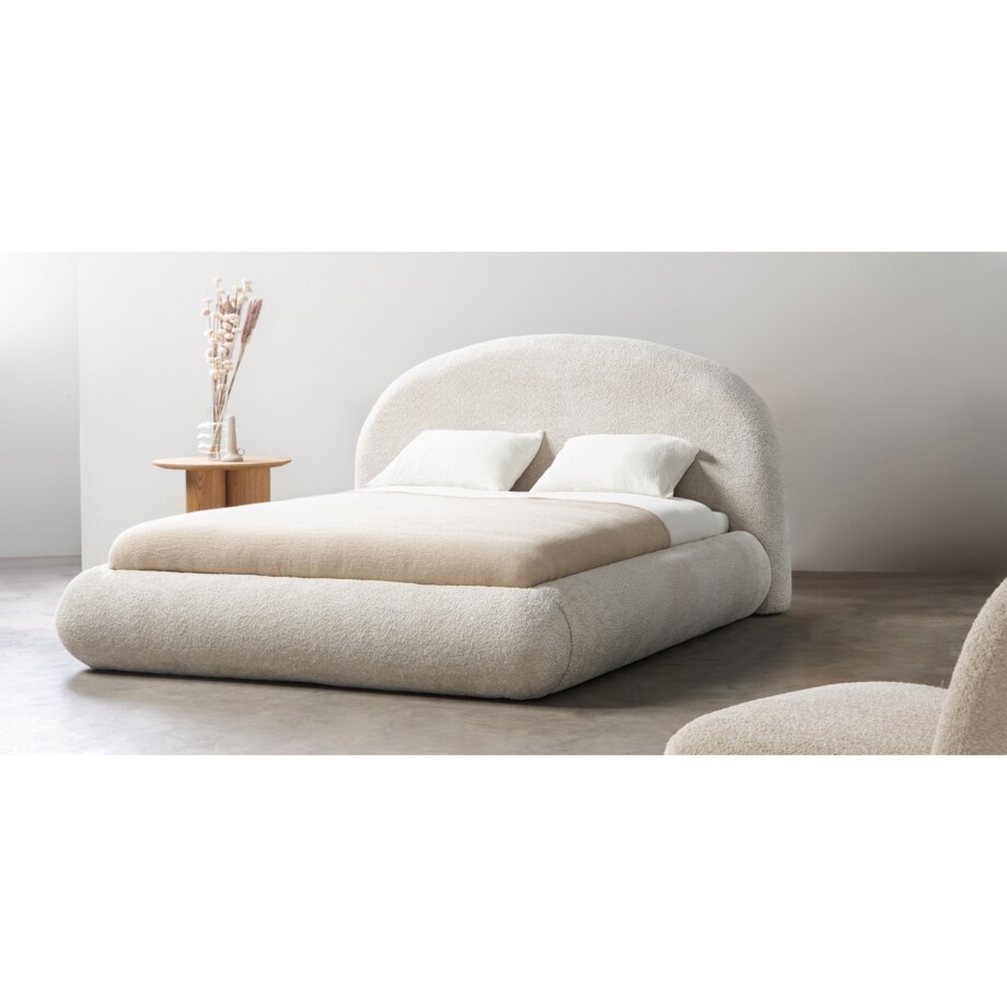 Łóżko tapicerowane 160x200 cm beżowe bouclé Riaci