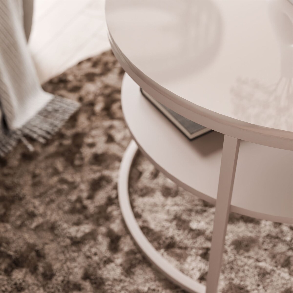 Stolik Kawowy CIRI KASZMIR wysoki połysk z półką, blat kaszmir połysk