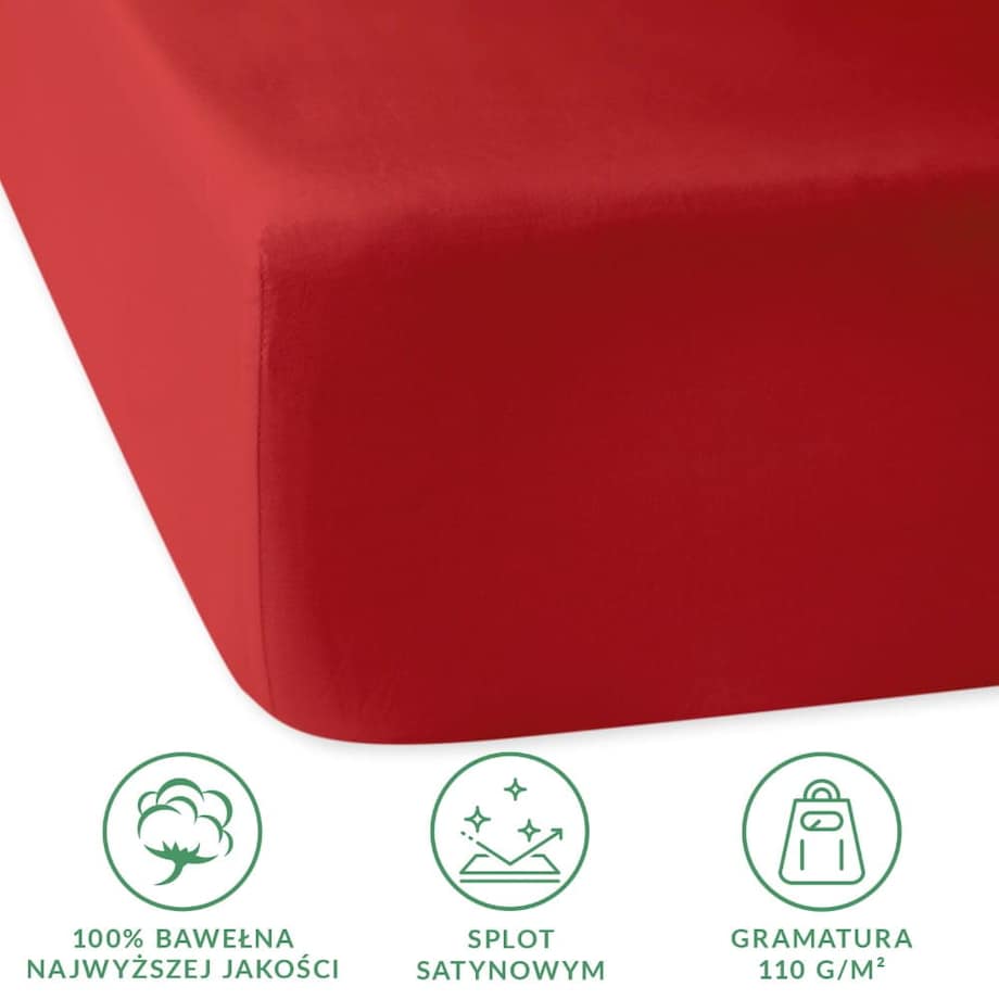 Prześcieradło satynowe z gumką 90x200 kolor Czerwony