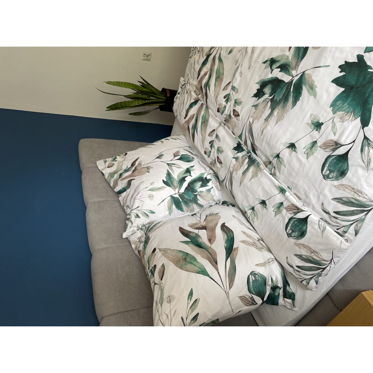 Pościel satynowa 160x200 cm Kwiaty Liście Zielone