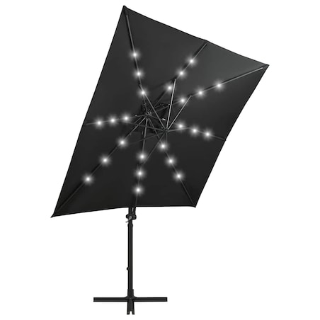 vidaXL Parasol wiszący z lampkami LED i słupkiem, 250 cm, czarny
