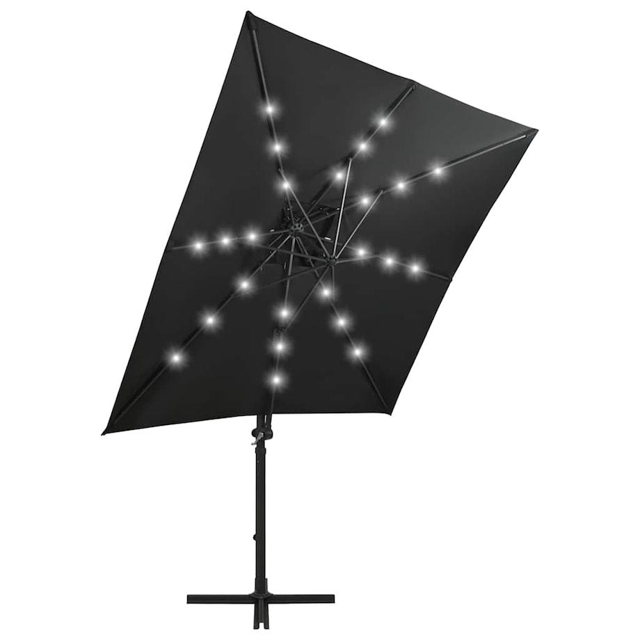 vidaXL Parasol wiszący z lampkami LED i słupkiem, 250 cm, czarny