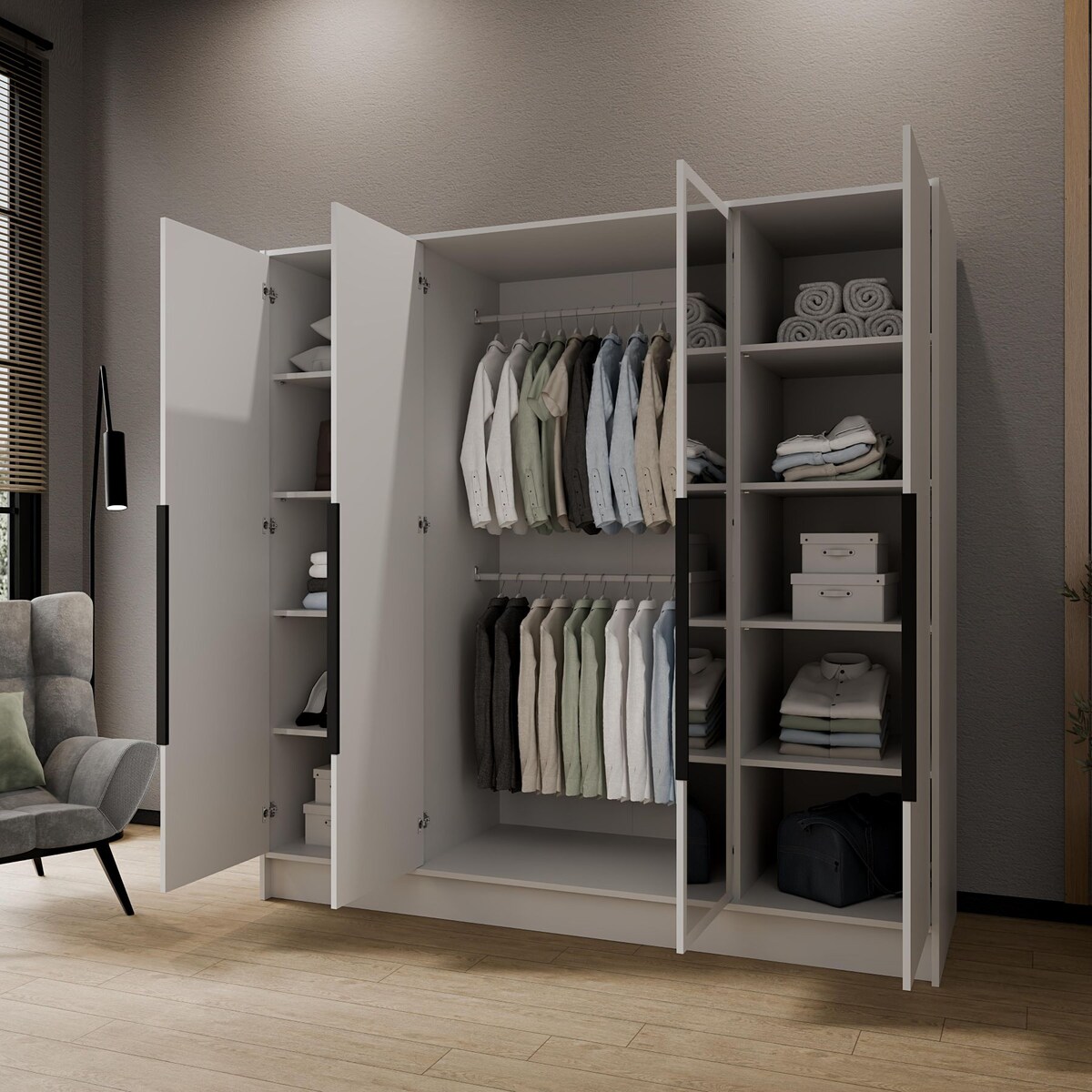 Szafa 200 gładka LUSO z lustrem i czarnymi uchwytami, biała