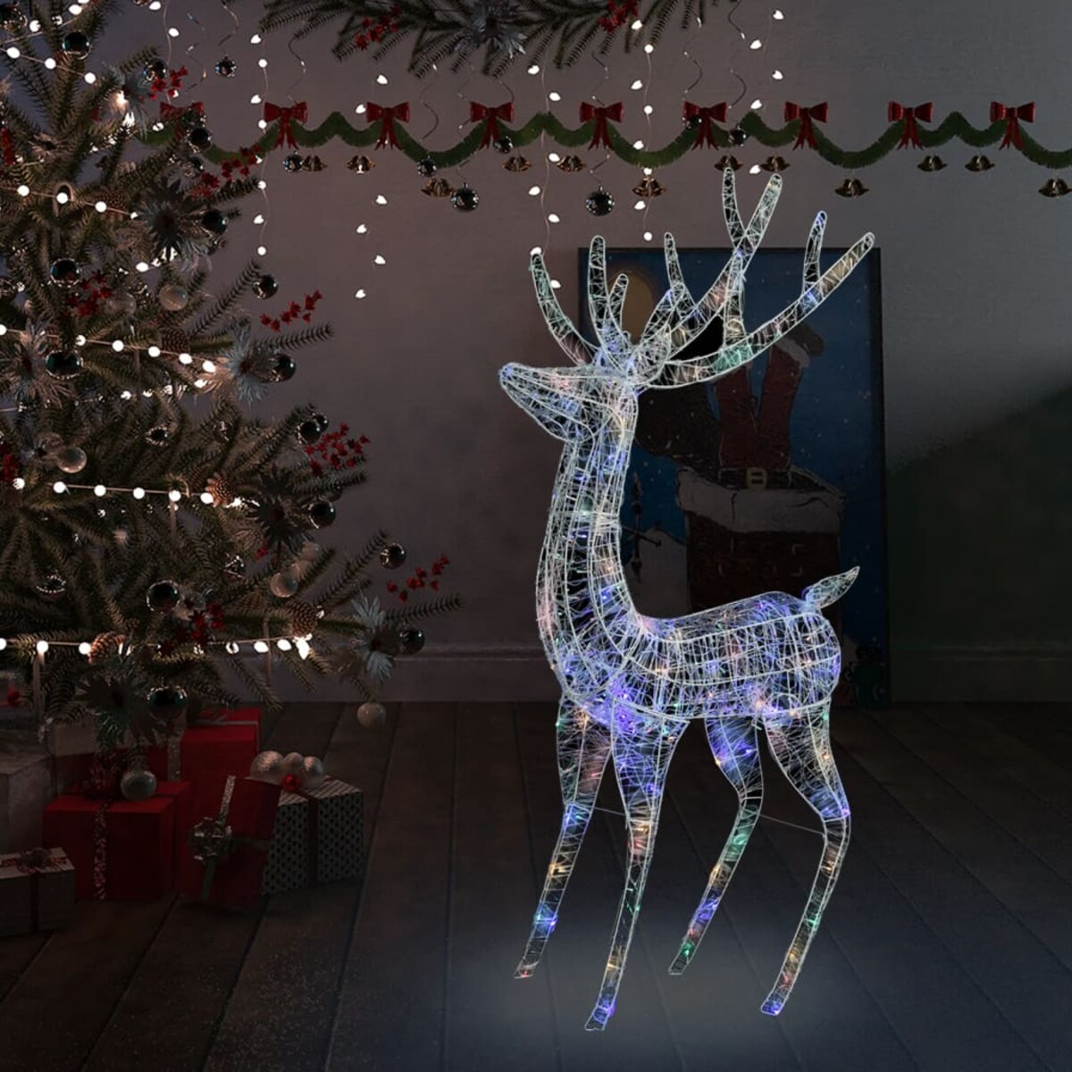 vidaXL Świąteczny renifer XXL, akryl, 250 kolorowych diod LED, 180 cm