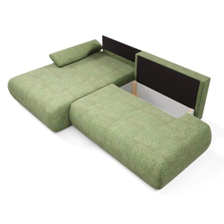 Narożnik rozkładany PENTI z pojemnikiem na pościel, lewy, zielony