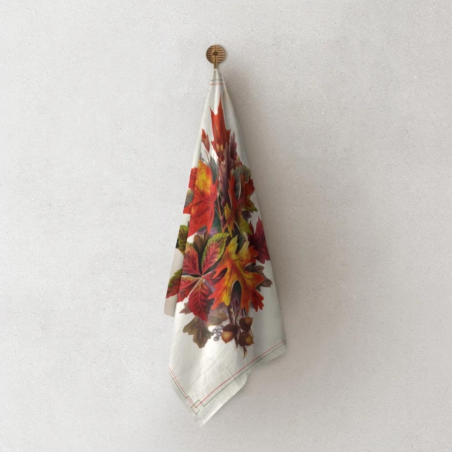 Lniany ręcznik kuchenny - Bukiet jesiennych liści