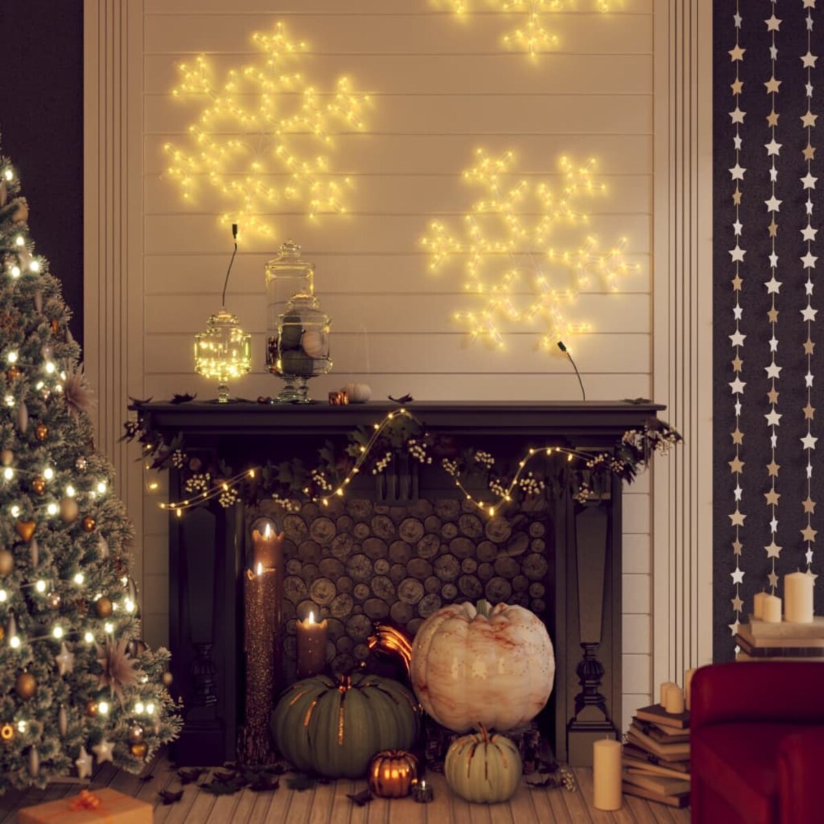 vidaXL Świąteczna dekoracja płatek śniegu 144 LED ciepła biel 59x59 cm