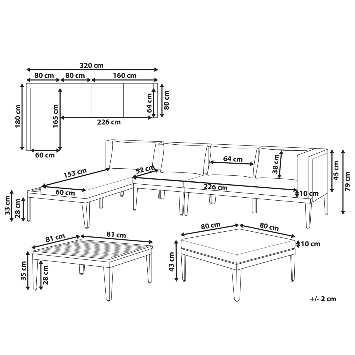 Zestaw ogrodowy ze stolikiem BRACCIANO Certyfikowane drewno akacjowe Z podnóżkiem Jasnobeżowy