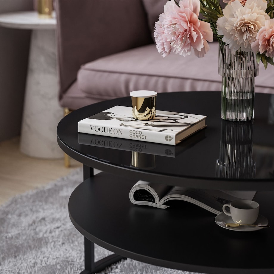 Stolik kawowy CIRI z półką czarne szkło