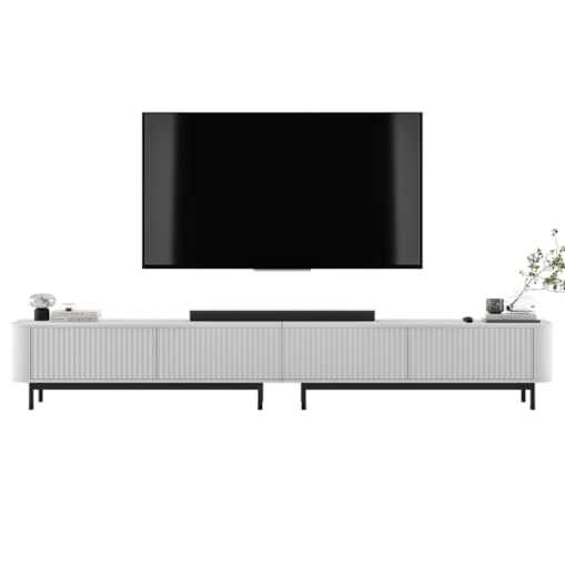 Szafka RTV Komoda RTV 280 cm Glamour Biały Mat Czarny Stelaż