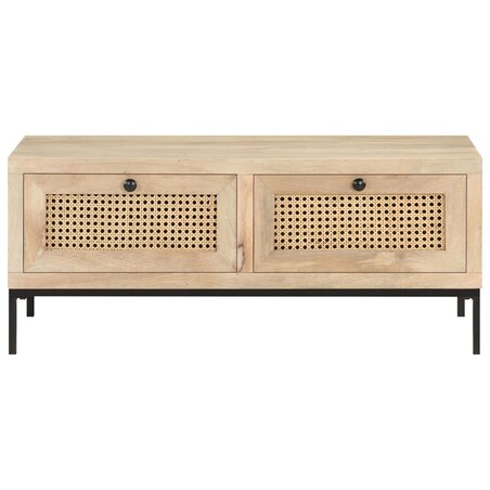 vidaXL Stolik kawowy, 90x50x37 cm, drewno mango i naturalna trzcina