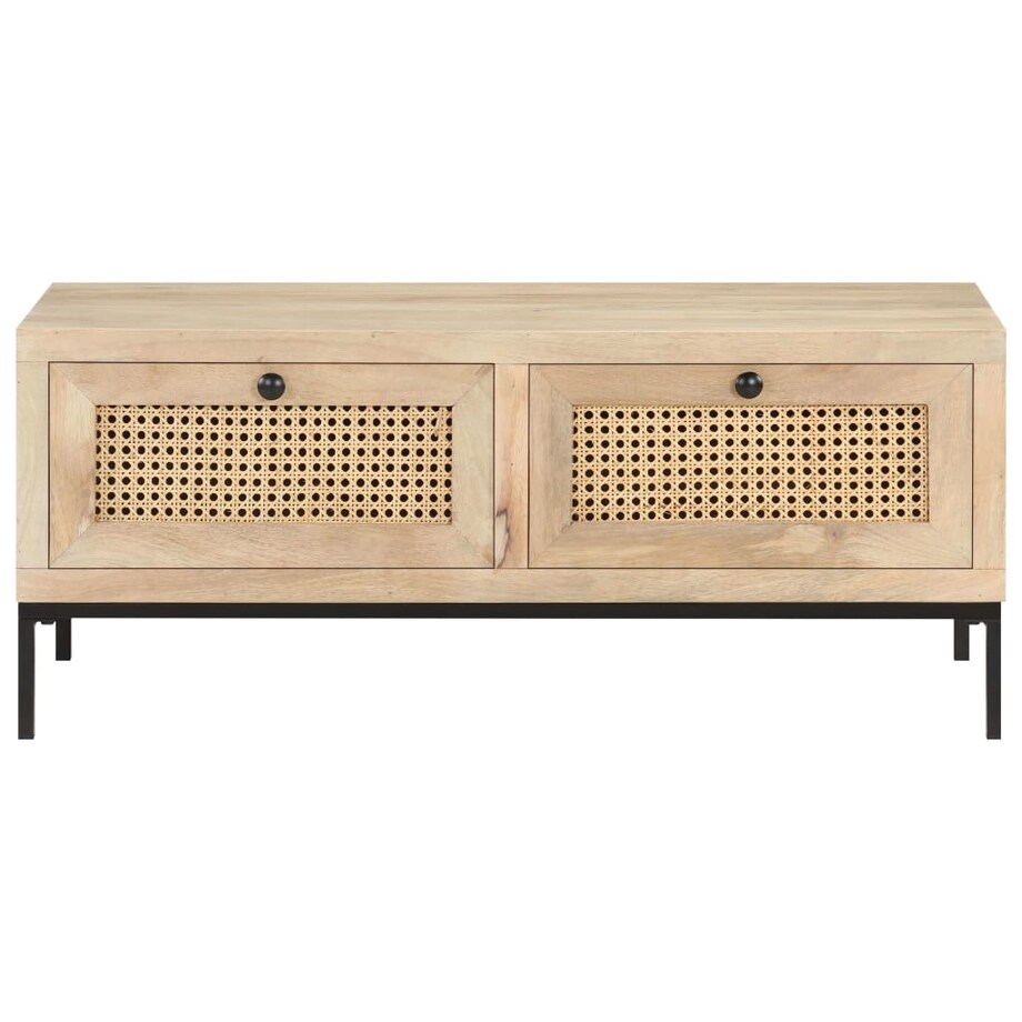 vidaXL Stolik kawowy, 90x50x37 cm, drewno mango i naturalna trzcina