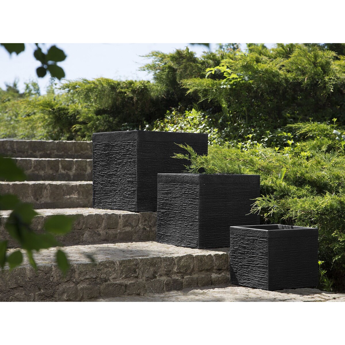 Doniczka kwadratowa 40 x 40 x 38 cm czarna PAROS