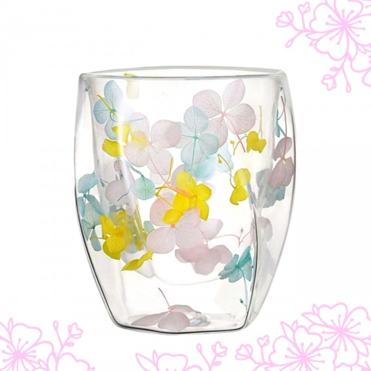 Szklanka termiczna z hortensją żółtą, niebieską i różową 250 ml 1szt SZK88