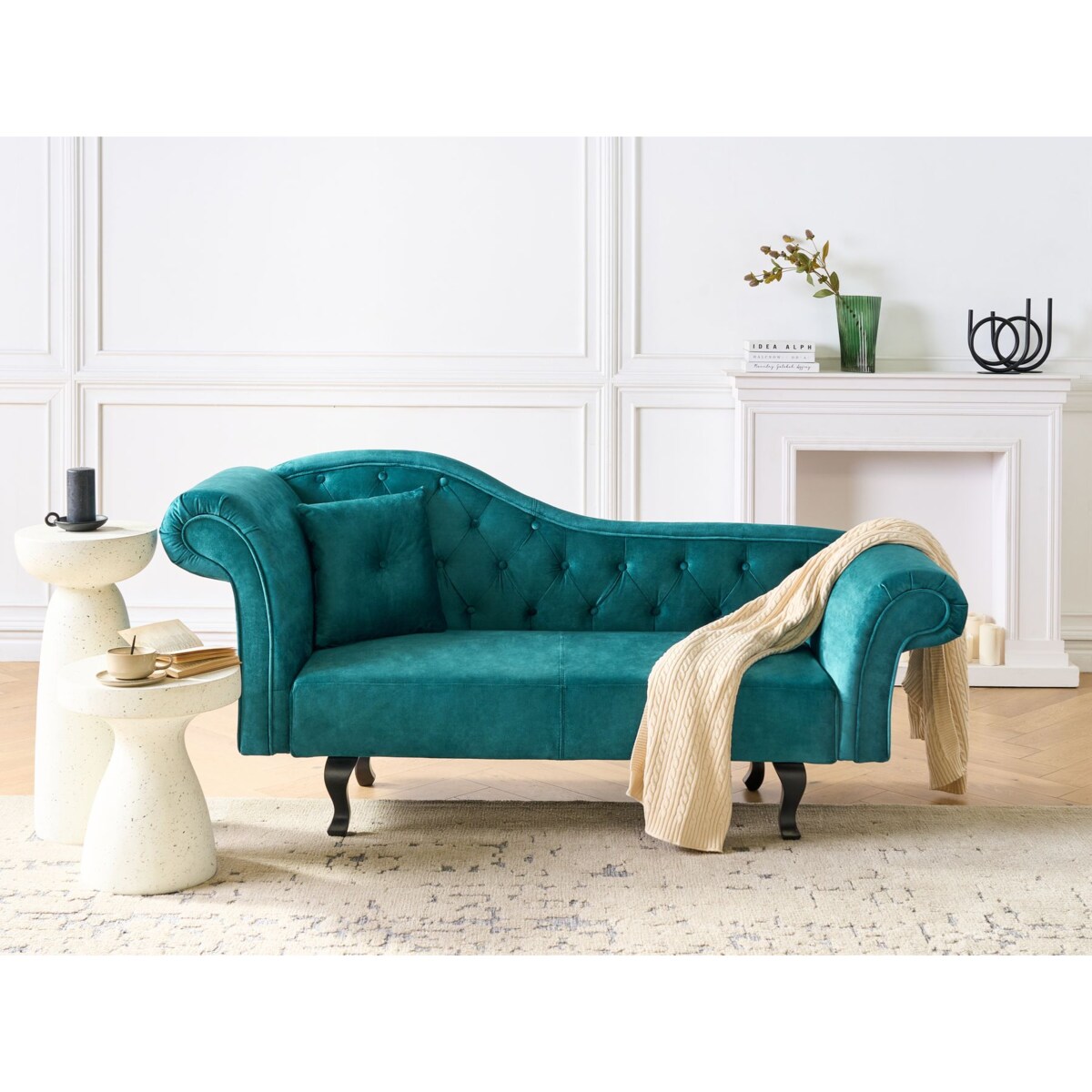 Szezlong welurowy lewostronny zielony LATTES II