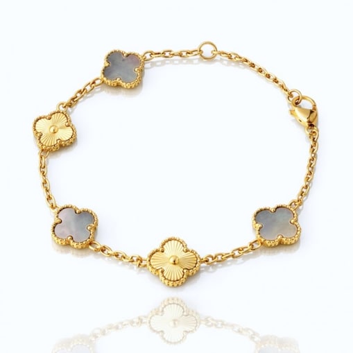 Bransoletka na rękę stal chirurgiczna pozłacana 14k złotem, koniczynka BST1602