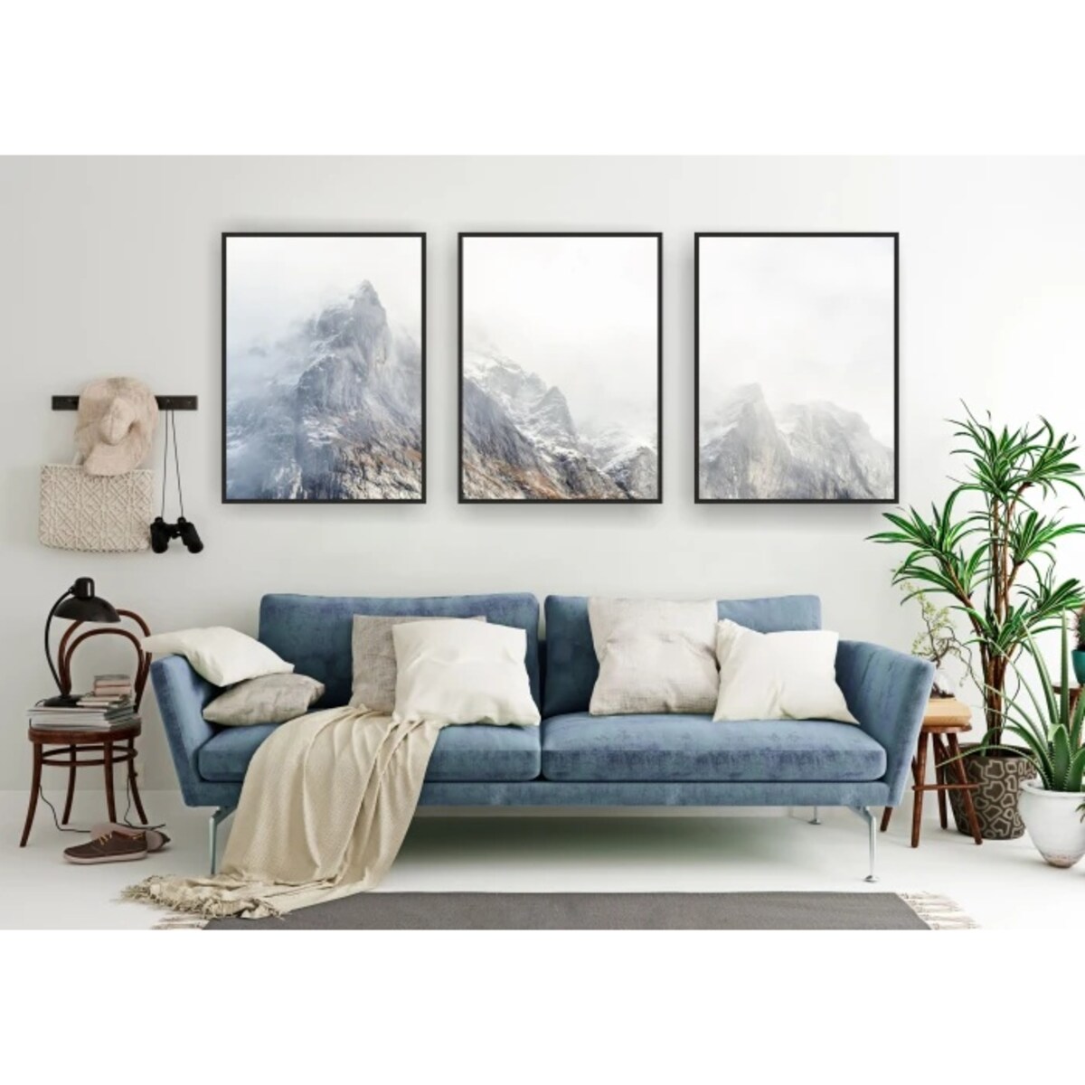 Dekoracyjne Obrazy ścienne Plakaty Tryptyk na ścianę sypialni Góry w mgle