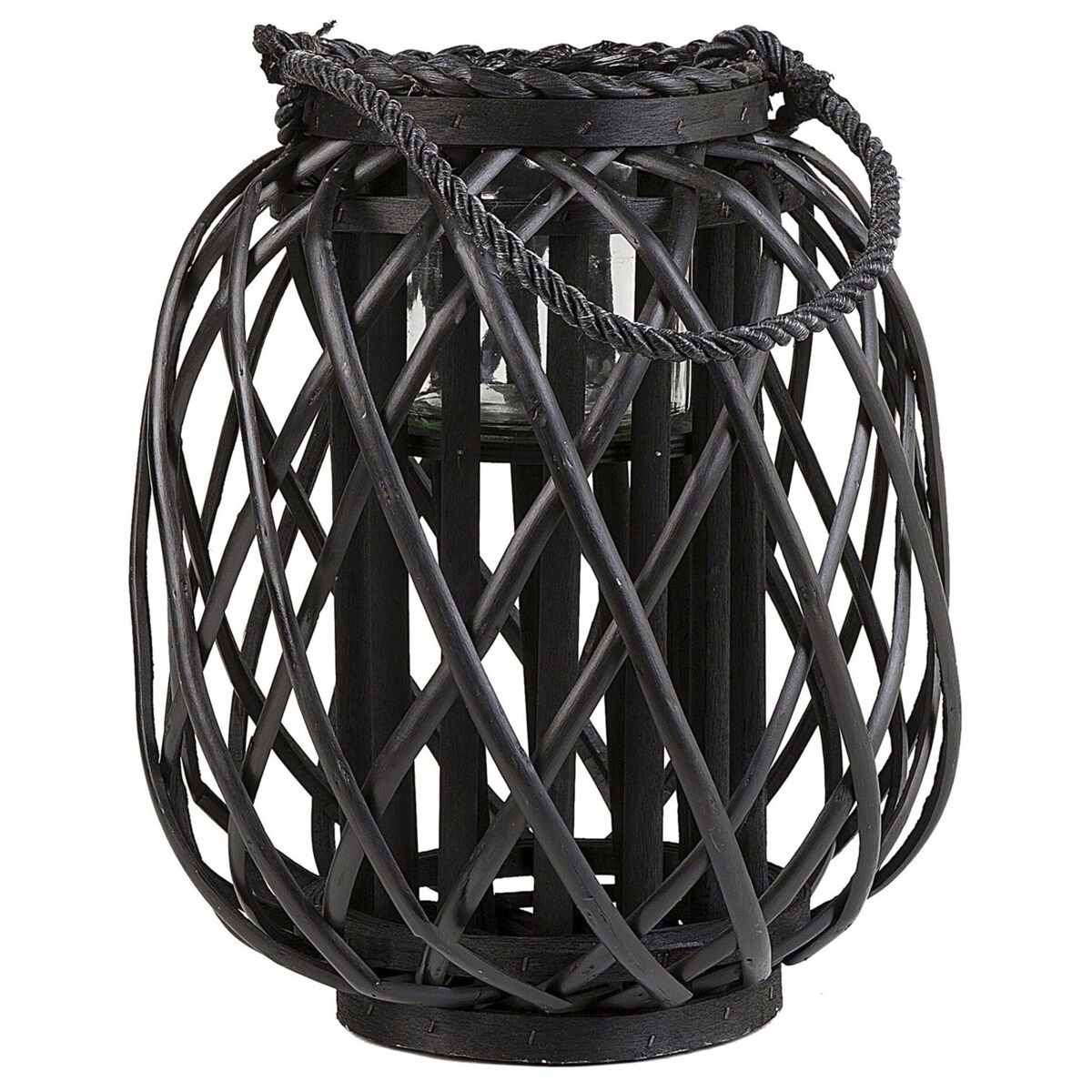 Lampion drewniany 30 cm czarny MAURITIUS