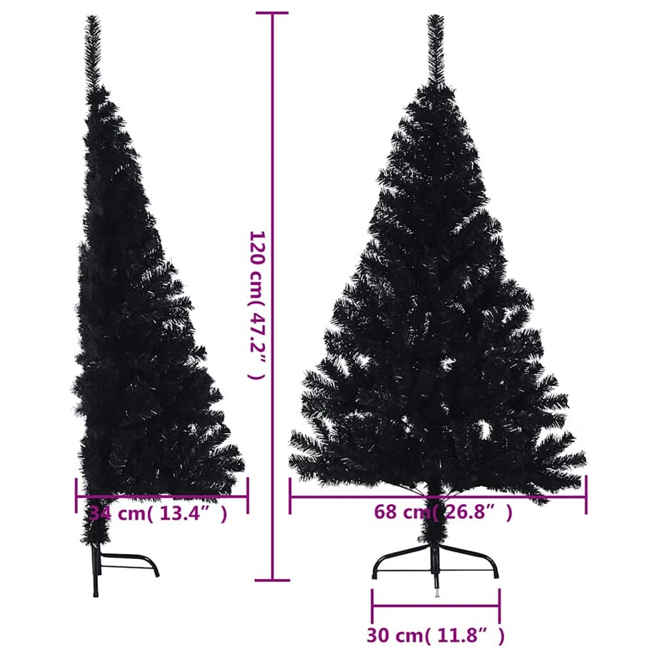 vidaXL Sztuczna choinka połówka ze stojakiem, czarna, 120 cm, PVC