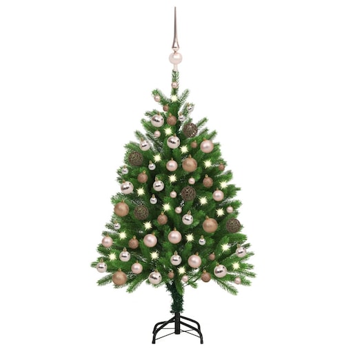 vidaXL Sztuczna choinka z lampkami i bombkami, 120 cm, zielona