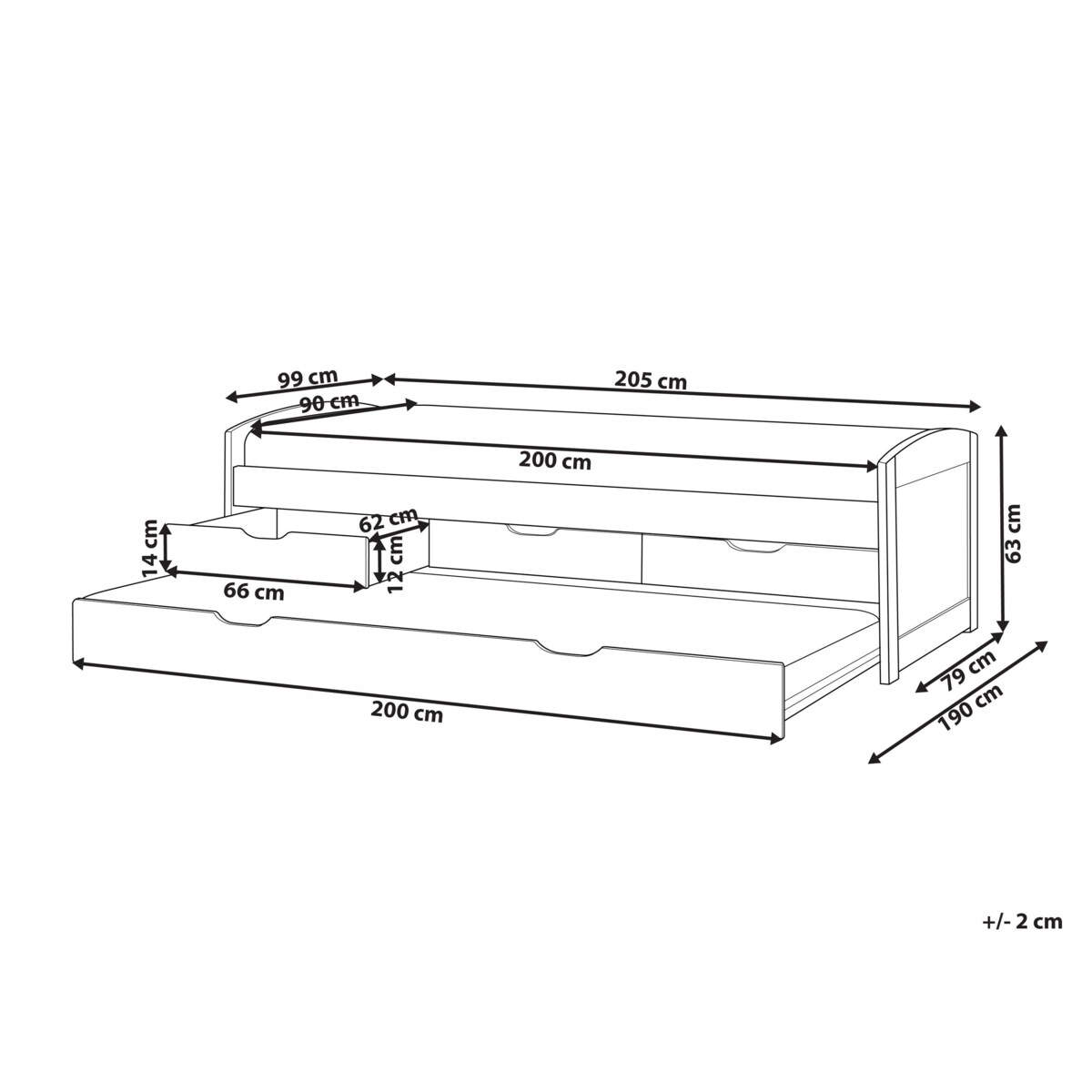 Łóżko wysuwane drewniane 90 x 200 cm jasne PETIVILLE