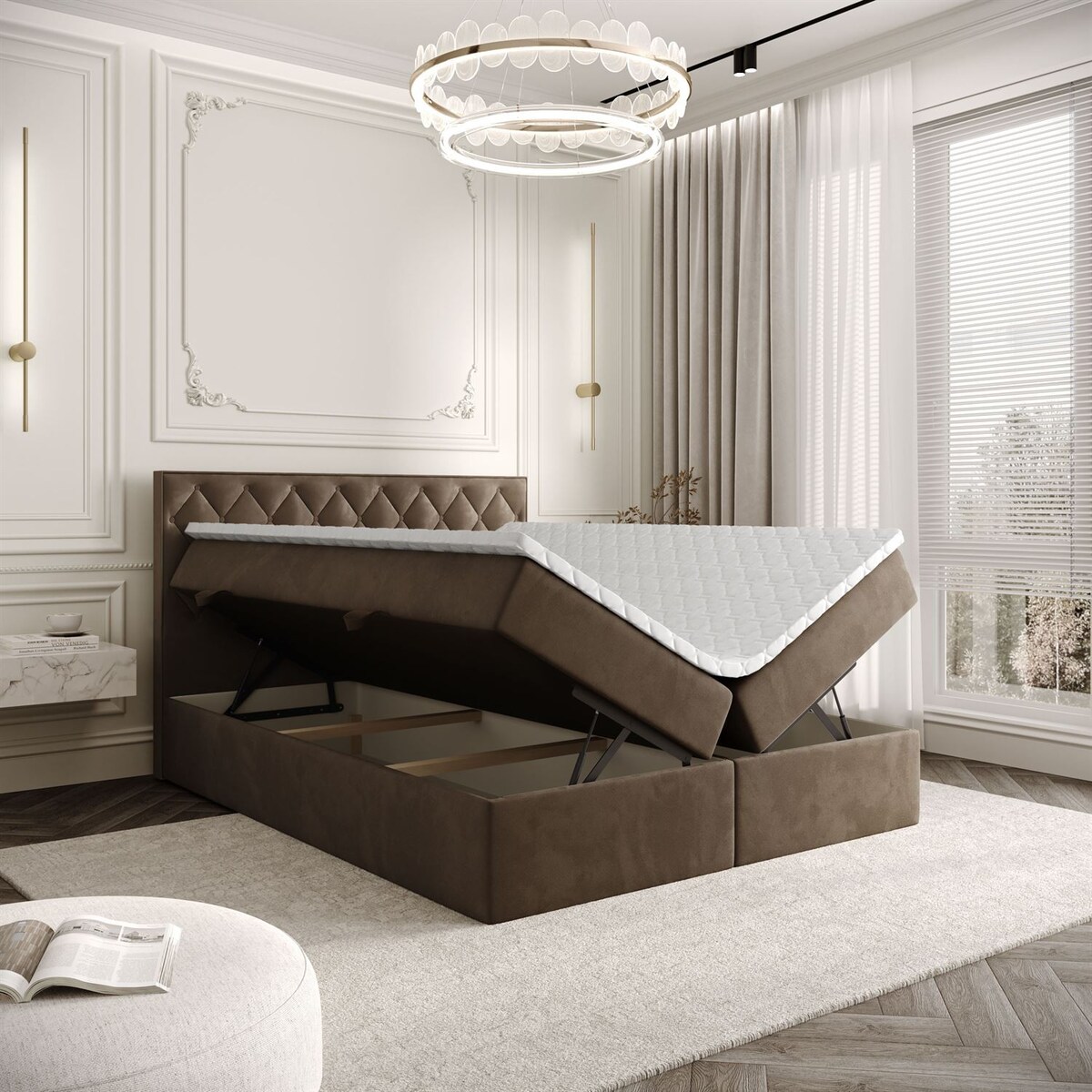 Łóżko kontynentalne INEZ, pojemnik na pościel, 160x200, Royal Velvet 196, topper