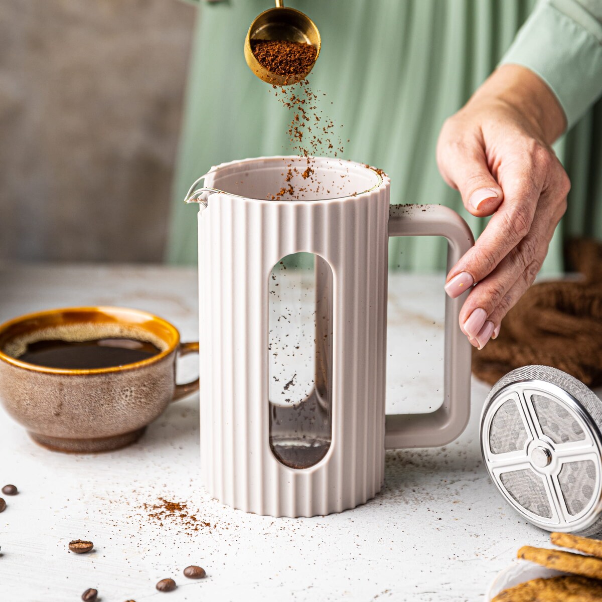 Zaparzacz do herbaty kawy szklany French Press 350 ml beżowy KLAUSBERG