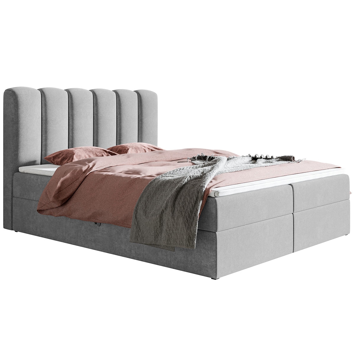 Łóżko kontynentalne FOX 10 160x200 z pojemnikiem i materacem - szare