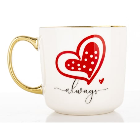 Kubek porcelanowy 385 ml z czerwonym sercem 9x12,5x9 cm i napisem ALWAYS
