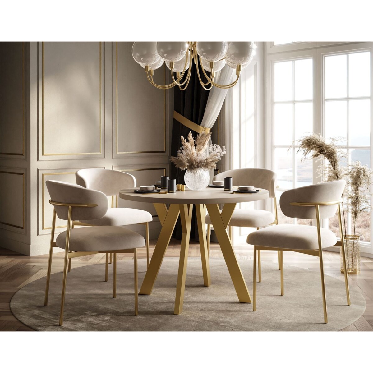 Okrągły stół rozkładany VOLTA MATT, nogi złoty, blat kaszmir