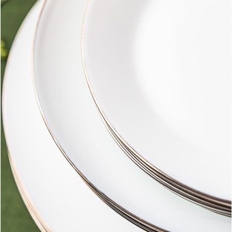 Zastawa stołowa Serwis Komplet talerzy 18 elementów na 6 osób srebrny rant KINGHOFF