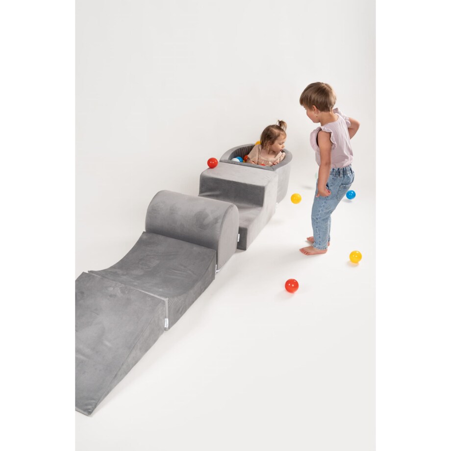 Piankowy plac zabaw + mały basen - szary + 80 piłek TRANSPARENTNE