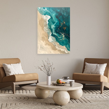 Obraz do salonu sypialni biura, Abstrakcyjne fale morze plaża turkus beż 20x30 cm