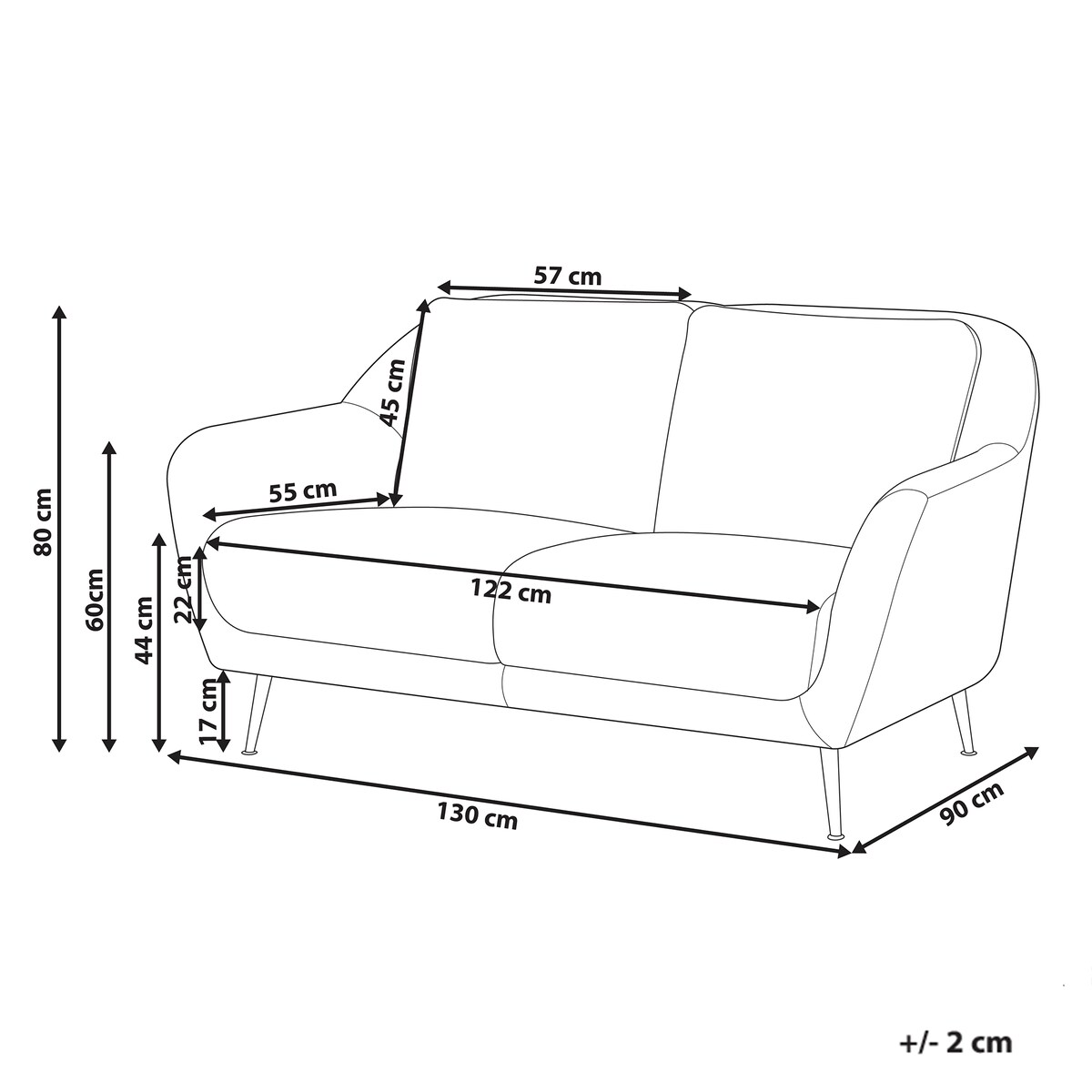Sofa dla 2 osób EIBY Szenil Ciemnobrązowy