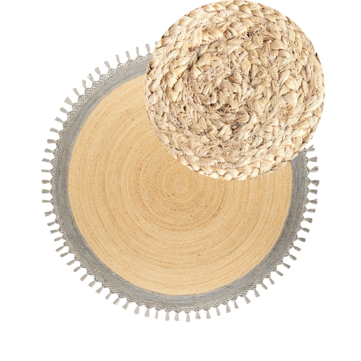 Dywan okrągły z juty 200 cm beżowy z szarym MARTS