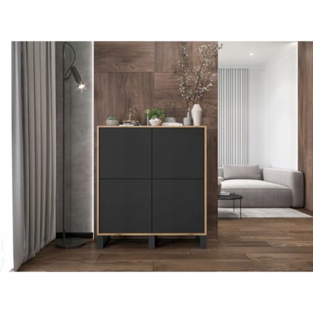 Komoda Industrialna Komoda Loft Czarny MAT Dąb Wotan 113 cm