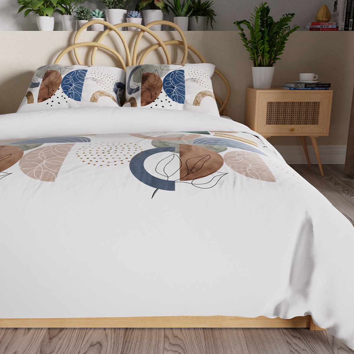 FABIOLA Pościel z bawełny satynowej - geometryczne wzory, beż, granat, brąz - 220x200cm