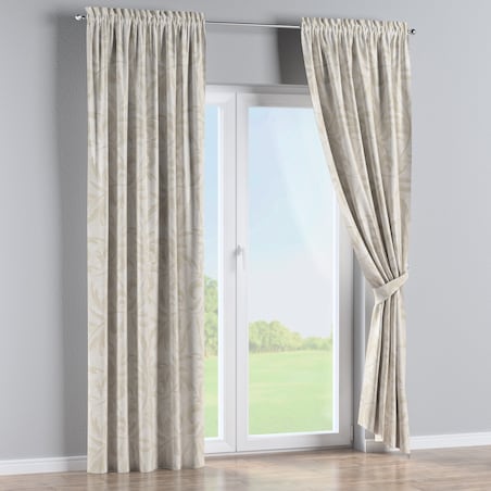 Zasłona na kanale z grzywką 1 szt. 130x245 ecru liście akantu