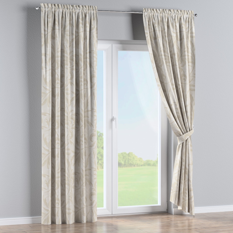 Zasłona na kanale z grzywką 1 szt. 130x245 ecru liście akantu