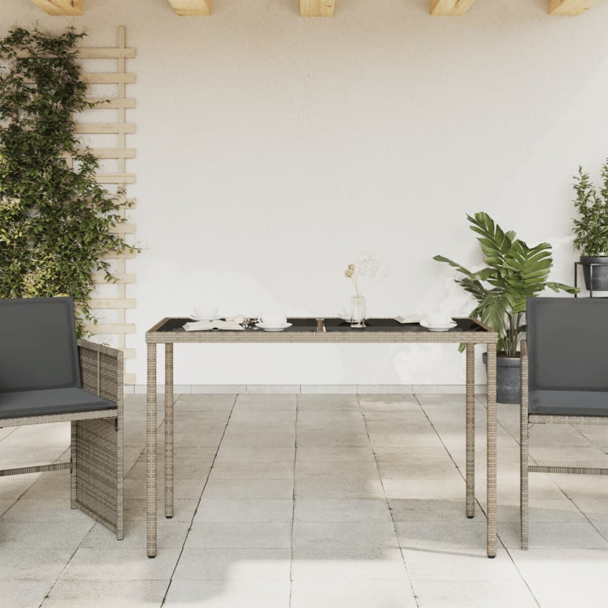 vidaXL Stół ogrodowy ze szklanym blatem, szary, 115x54x74cm, rattan PE