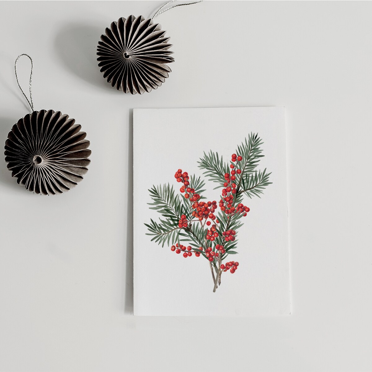 Plakat Gałązka sosny z ostrokrzewem 21x30cm