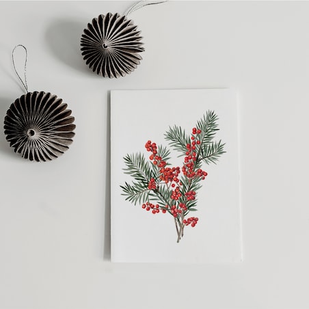 Plakat Gałązka sosny z ostrokrzewem 21x30cm