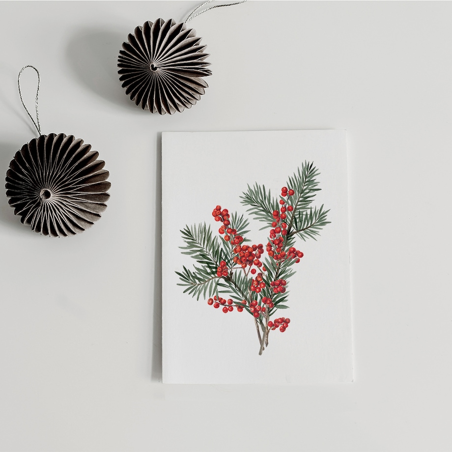 Plakat Gałązka sosny z ostrokrzewem 21x30cm