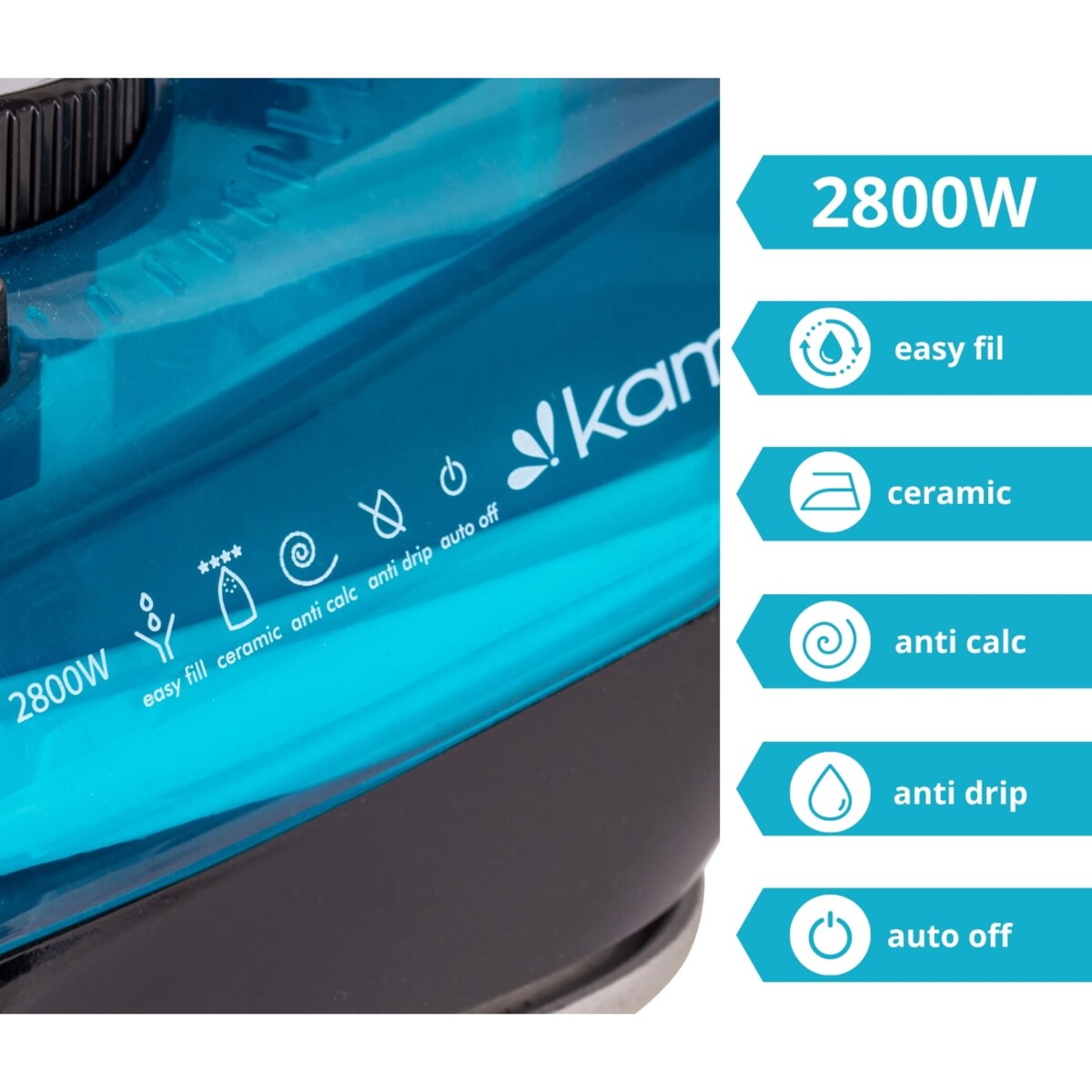 Żelazko parowe ANTI-CALC ANTI-DRIP prasowanie w pionie 2800W KAMILLE