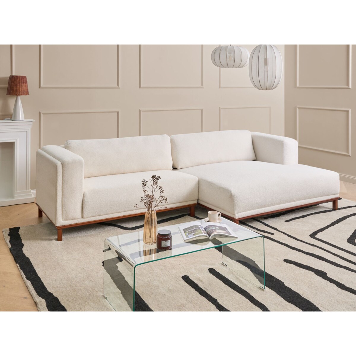 Narożnik dla 4 osób VENG Boucle Złamana biel